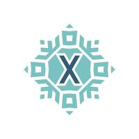 Initial letter X abstract snowflake square emblem logo vector