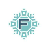 Initial letter F abstract snowflake square emblem logo vector