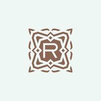 Initial letter R emblem logo. ornamental abstract star pattern frame logo vector