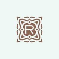 Initial letter R emblem logo. ornamental abstract star pattern frame logo vector