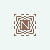 Initial letter N emblem logo. ornamental abstract star pattern frame logo vector