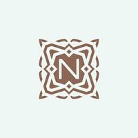 Initial letter N emblem logo. ornamental abstract star pattern frame logo vector