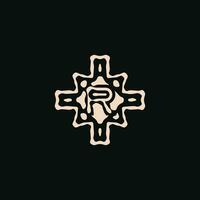 Initial letter R logo. unique tribe ethnic ornament ancient emblem vector