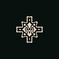 Initial letter M logo. unique tribe ethnic ornament ancient emblem vector