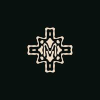 Initial letter M logo. unique tribe ethnic ornament ancient emblem vector