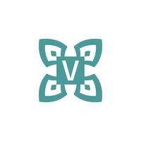 Initial letter V logo ornamental natural emblem pattern frame vector
