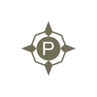 Initial letter P ornamental wind direction compass logo vector