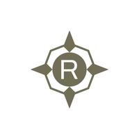 Initial letter R ornamental wind direction compass logo vector