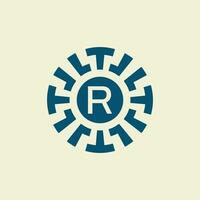 Initial letter R ornamental circle emblem unique pattern vector