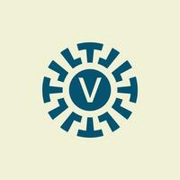 Initial letter V ornamental circle emblem unique pattern vector