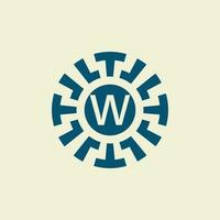 Initial letter W ornamental circle emblem unique pattern vector