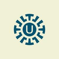 Initial letter U ornamental circle emblem unique pattern vector