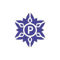 Initial letter P floral alphabet frame emblem logo vector