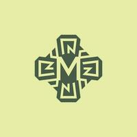 Initial letter M modern technology circuit pattern emblem logo vector