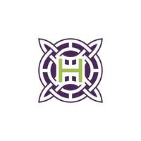 Initial letter H intersection pattern frame Celtic knot logo vector