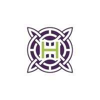 Initial letter H intersection pattern frame Celtic knot logo vector