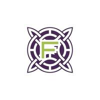 Initial letter F intersection pattern frame Celtic knot logo vector