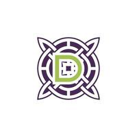 Initial letter D intersection pattern frame Celtic knot logo vector