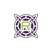 Initial letter R intersection pattern frame Celtic knot logo vector