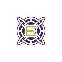 Initial letter E intersection pattern frame Celtic knot logo vector