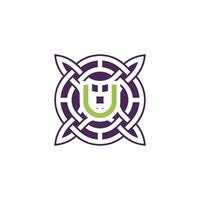 Initial letter U intersection pattern frame Celtic knot logo vector