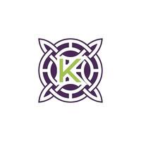 Initial letter K intersection pattern frame Celtic knot logo vector