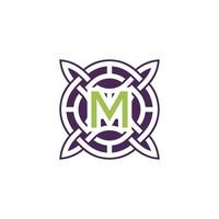 Initial letter M intersection pattern frame Celtic knot logo vector
