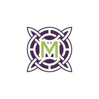 Initial letter M intersection pattern frame Celtic knot logo vector