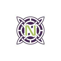 Initial letter N intersection pattern frame Celtic knot logo vector
