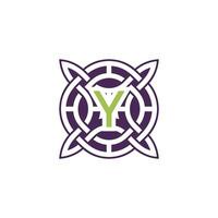 Initial letter Y intersection pattern frame Celtic knot logo vector