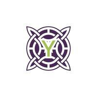 Initial letter Y intersection pattern frame Celtic knot logo vector
