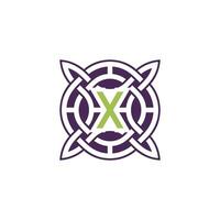 Initial letter X intersection pattern frame Celtic knot logo vector