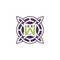 Initial letter W intersection pattern frame Celtic knot logo vector