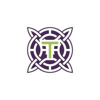 Initial letter T intersection pattern frame Celtic knot logo vector