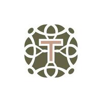 Initial letter T ornamental elegant pattern emblem frame logo vector