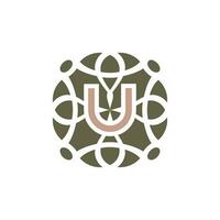 Initial letter U ornamental elegant pattern emblem frame logo vector