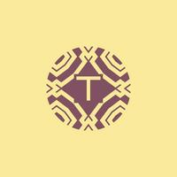 Initial letter T circle frame unique tribe pattern logo vector