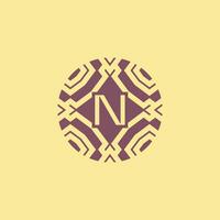 Initial letter N circle frame unique tribe pattern logo vector