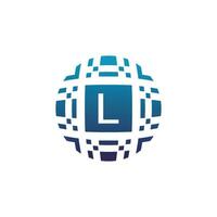 Initial letter L circle digital tech electronic pixel emblem logo vector