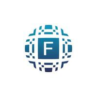 Initial letter F circle digital tech electronic pixel emblem logo vector