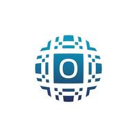 Initial letter O circle digital tech electronic pixel emblem logo vector