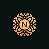 Initial letter N abstract floral medallion emblem logo vector
