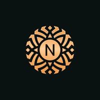 Initial letter N abstract floral medallion emblem logo vector