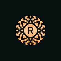 Initial letter R abstract floral medallion emblem logo vector