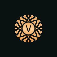 Initial letter V abstract floral medallion emblem logo vector