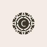 Initial letter C ornamental medal abstract relief logo vector