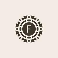 Initial letter F ornamental medal abstract relief logo vector