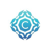 Initial letter C ornamental decorative square pattern logo vector
