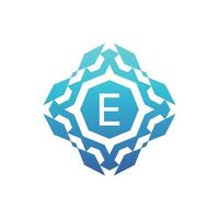Initial letter E ornamental decorative square pattern logo vector