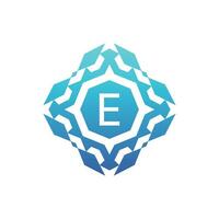 Initial letter E ornamental decorative square pattern logo vector